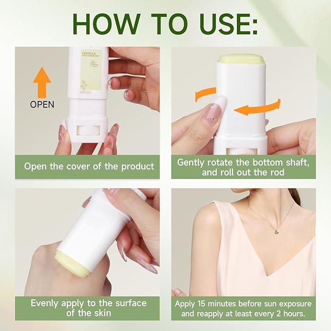 Sunscreen Stick SPF PA50++++ Centella Sunscreen Korean Sunscreen Stick Soothing Moisture Matte Sun Stick for Face & Body Non Greasy, No White Cast