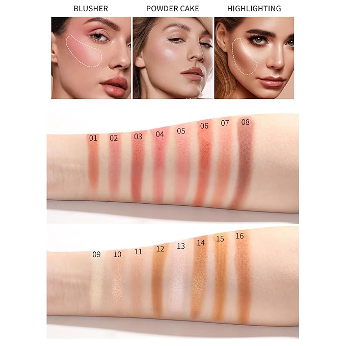 16 Colors Blush Contour Highlighter Makeup Palette with Brush, Shimmer Matte Mineral Face Blush Powder for Cheek, All in One Face Sculpting Bronzer Blusher Illuminator Concealer Palette