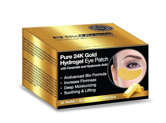 BioMiracle Pure 24K Gold Hydrogel Eye Mask Patch, Under Eye Treatment, Luxury Advanced Bio Formula for Firmness, Moisture, Soothing & Lifting (60 Pieces)