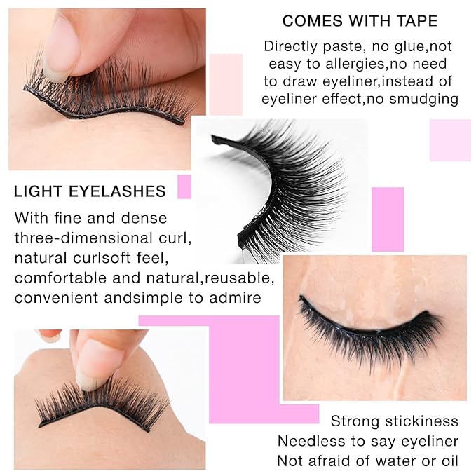 Self Adhesive Eyelashes Natural Look False Eyelashes Reusable Self Stick Lashes, No Glue Needed, 5 Pairs Mixed