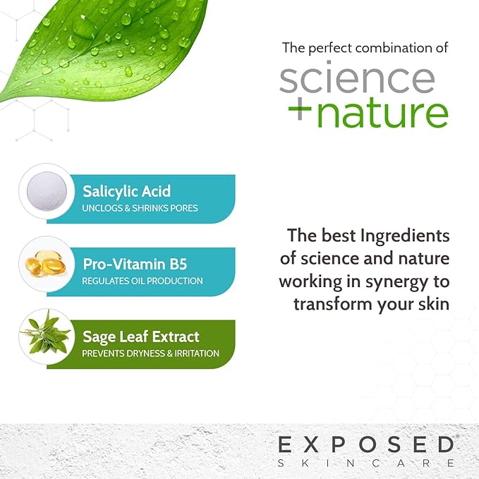 Exposed Skin Care Acne Facial Cleanser - Gentle Face Wash with Salicylic Acid for Acne Prone Skin - Pore Clarifying Acne Treatment for All Ages, Skin Types