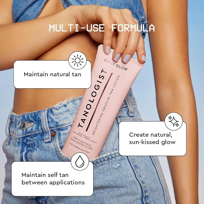Tanologist Brightening Daily Glow Body Lotion- Light/Medium, Gradual Tanning Lotion, No Fake Tan Smell, Streak-Free & Natural Looking Self Tanner, Vegan, 8.45 fl. oz/250 ml Tube