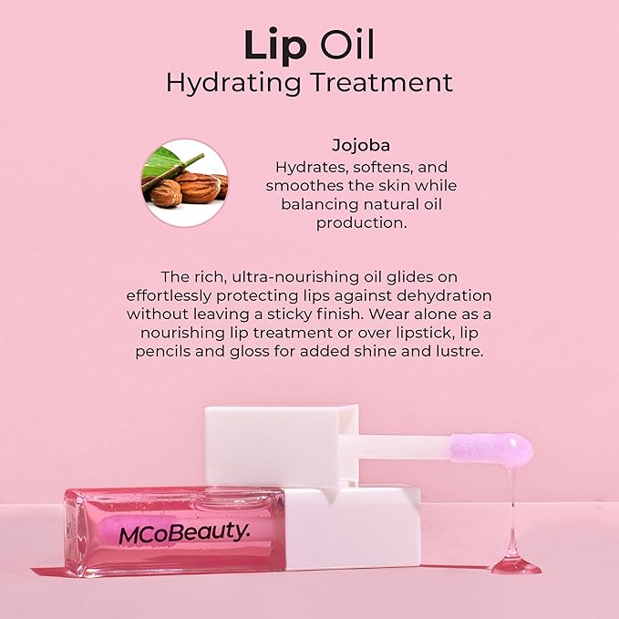 MCoBeauty Lip Oil Hydrating Treatment, Clear, Moisturizing Shine for Naturally Beautiful Lips, Vegan, Cruelty Free Cosmetics