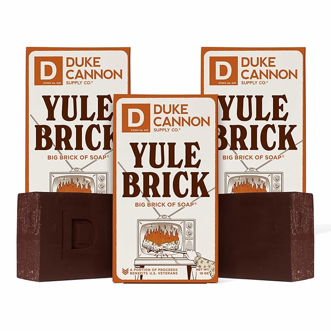 Duke Cannon Holiday Limited-Edition Yule Brick Big Brick of Soap - 10oz Bar, Triple Milled, Charred Wood & Leather Scent, Perfect for Men, Supports U.S. Veterans, 3 Pack
