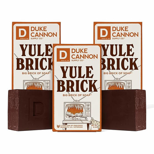 Duke Cannon Holiday Limited-Edition Yule Brick Big Brick of Soap - 10oz Bar, Triple Milled, Charred Wood & Leather Scent, Perfect for Men, Supports U.S. Veterans, 3 Pack