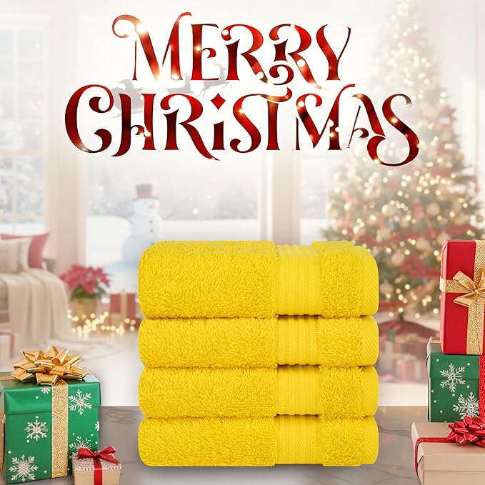 Cotton Paradise 100% Cotton Turkish Washcloth Set for Bathroom, 4 Piece Soft Absorbent Small Hand Face Towels Wash Rags, Yellow