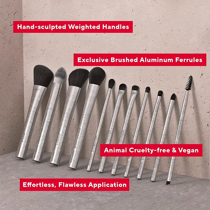 Mirabella Dual Finish Blush & Powder Brush – Angled Vegan Makeup Brush for Cheeks, Super-Soft Synthetic Bristles, Weighted Aluminum Handle, Cruelty-Free, Professional Quality