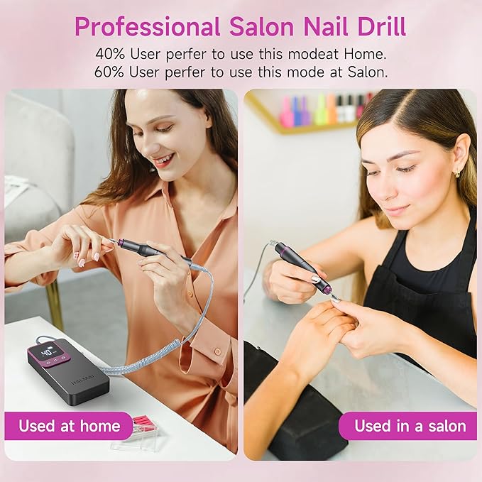 Electric Nail Drill Professional, Portable Nail File for Acrylic Gel Nails, Cordless Rechargeable Ultra Power Nail Drill Kit 40000RPM, HMC320 Salon-Grade Efile Nail Machine (Dark Grey)