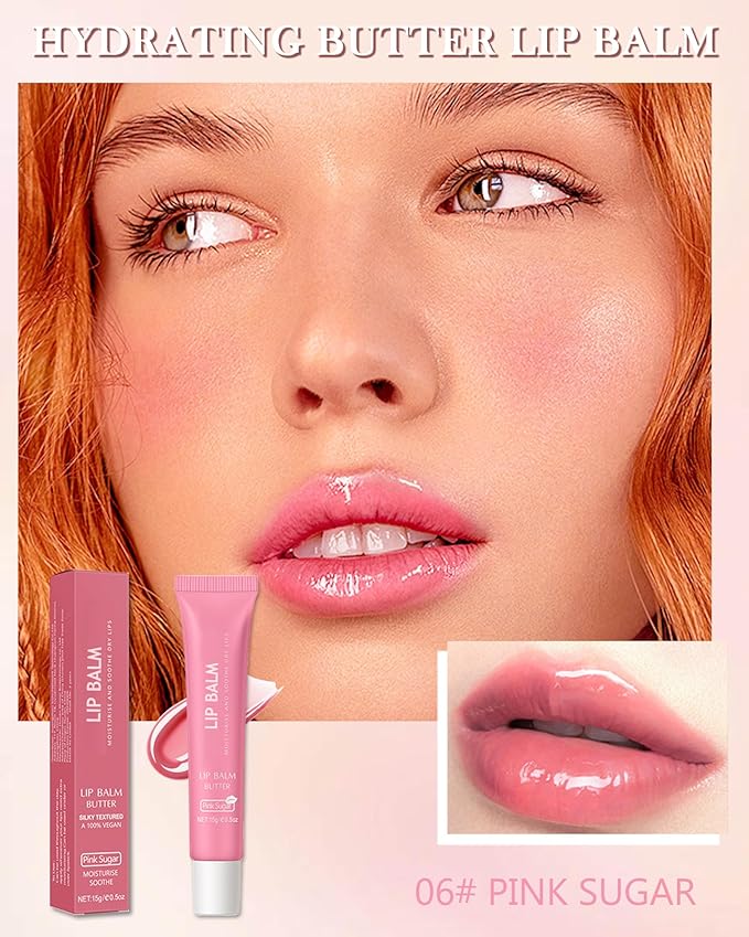 Lip Balm Butter Pink Sugar,Hydrating Tinted Butter Lip Gloss,Clear Lip Mask Lip Moisturizer,Lip Treatment Balm Lipgloss,Non-Sticky Jelly Glow Reviver Fat Lip Oil,Thanksgiving Makeup Gift for Women-06