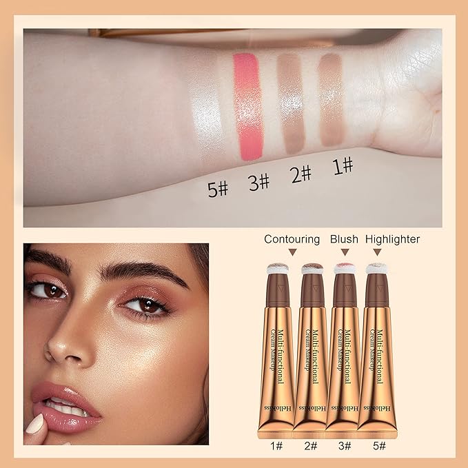 3pcs Contour Beauty Wand, Blush Wand and Liquid Highlighter Wand with Cushion Applicator, Long Lasting Silky Smooth Blendable Contour Highlighter Blush Stick,Cruelty Free,Contour +Blush +Highlighter Set（#01+#03+#05）