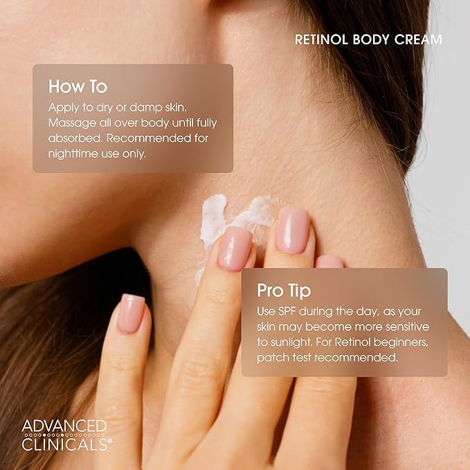 Advanced Clinicals Retinol Body Lotion Moisturizer Face Lotion & Body Cream | Crepey Skin Care Treatment Targets Look Of Crepe Skin, Wrinkles, Sagging Skin, & Sun Damaged Skin, 16 Oz