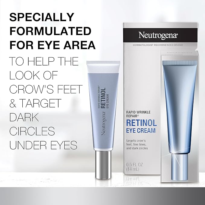 Neutrogena Rapid Wrinkle Repair Retinol Eye Cream for Dark Circles, Daily Anti-Aging Under Eye Cream with Retinol & Hyaluronic Acid to Fight Fine Lines, Wrinkles, & Dark Spots, 0.5 fl. oz