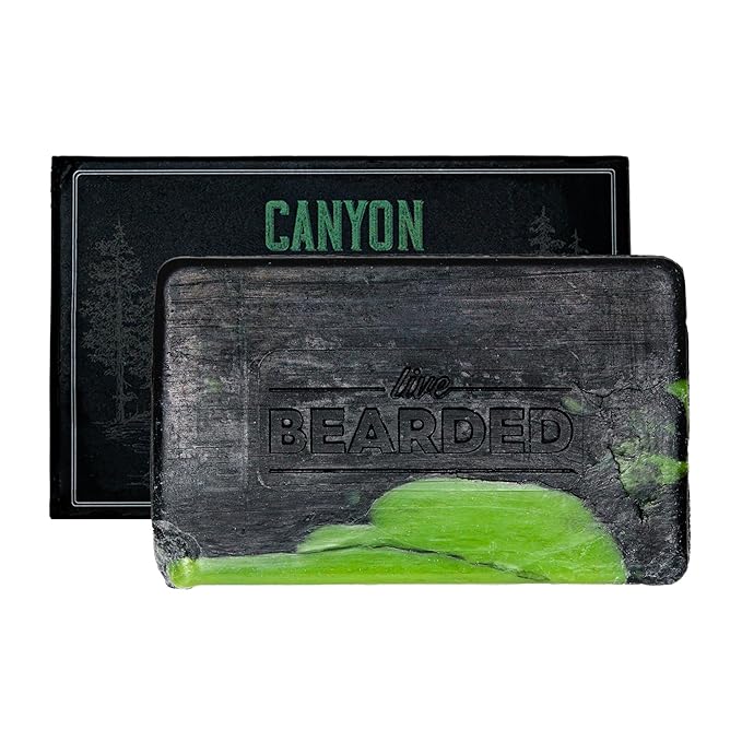 Live Bearded All-Natural Bar Soap for Men, 6-Pack of 5 oz - Made in the USA - Exfoliates and Moisturizes - Charcoal, Pumice, Shea Butter | Canyon Scent - Juniper, Cypress, Fir Needle