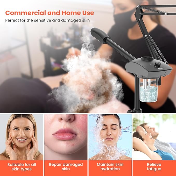 TASALON Professional 2-in-1 Facial Steamer, Ozone Face Steamer with 5X Magnifying Lamp Deep Cleaning Pore,Hot Mist Face Steamer Salon Spa Beauty Skin Care Equipment, Aroma Therapy Nozzle Included