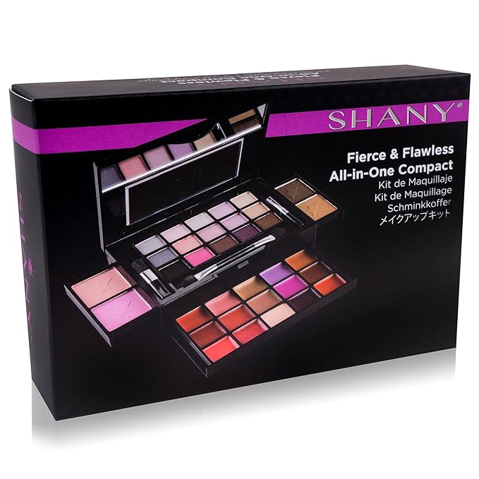 SHANY Fierce & Flawless All-in-One Makeup Set Compact with Mirror, 15 Eye Shadows, 2 Bronzers, 2 Blushes and 15 Lip/Eye Glosses, Makeup Applicators, Premium Giftable Packaging