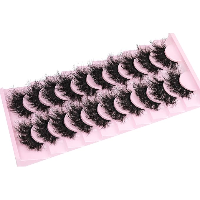 Mink Lashes 8D Volume Dramatic False Eyelashes Soft 20 mm 10 Pairs Pack Wispy FANXITON Faux Mink Eye Lashes