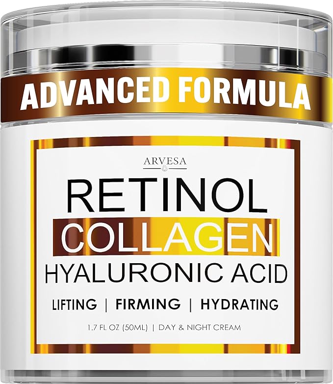 Retinol Cream for Face with Collagen and Hyaluronic Acid - Anti Aging Wrinkle Cream for Women and Men - Day and Night Facial Moisturizer for Tightening and Skin Firming - Crema Hidratante Para la Cara