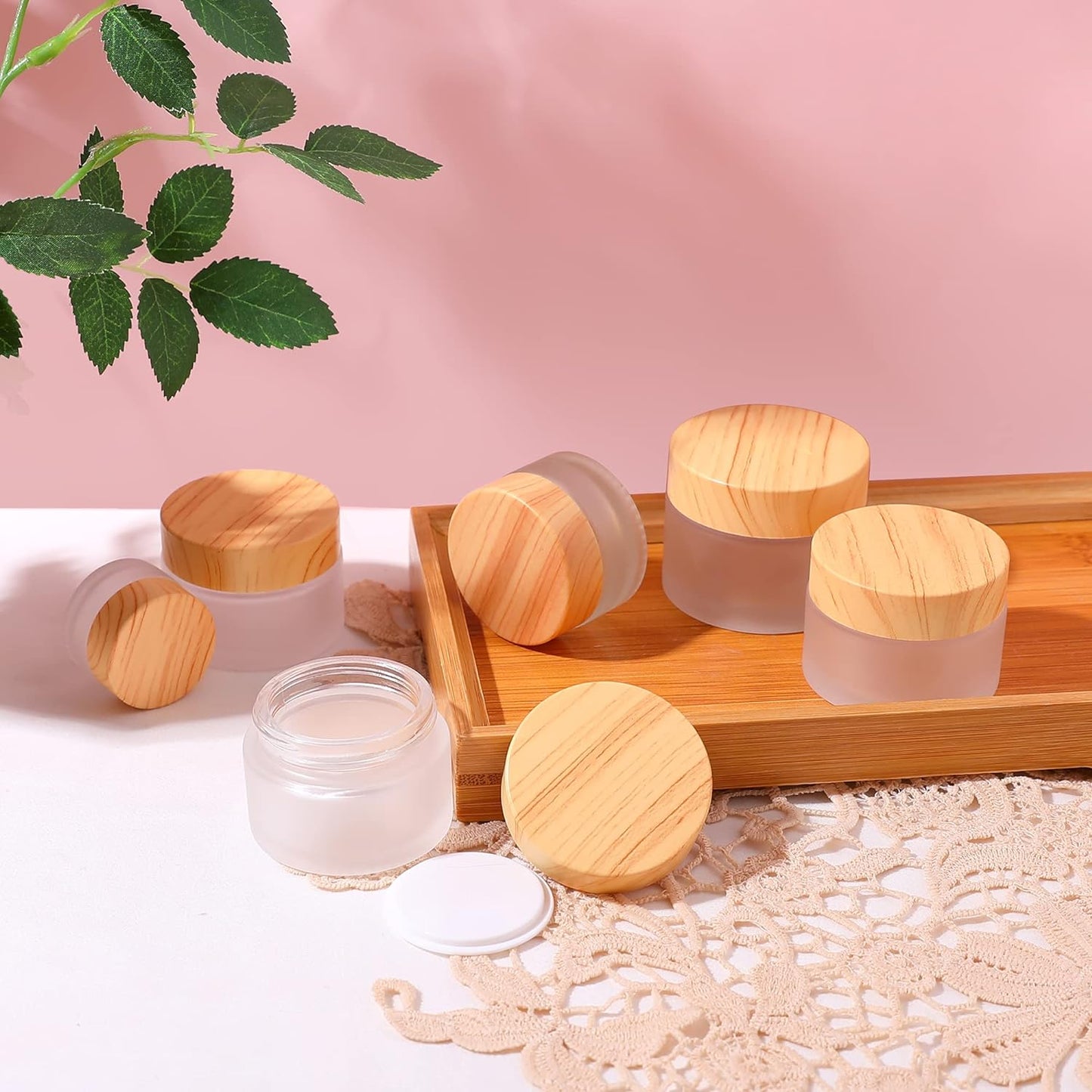 30 Gram/ml Glass Cosmetic Containers with lids，Round Frosted Glass Jars with Leakproof lids,Small Empty Glass Sample Jars for Makeup Lip Scrub Balm Lotions Sample Eye Creams DIY (4 PACK 30ML)