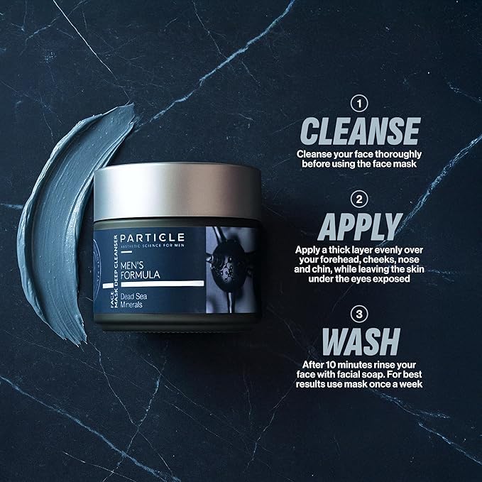 Particle Mineral Face Mask for Men, Hydrating and Deep Cleansing Clay with Charcoal, Aloe Vera, Panthenol & Dead Sea Minerals, Men's Cleanser, Refreshing Weekly Skin Care Routine, 3.38 FL OZ