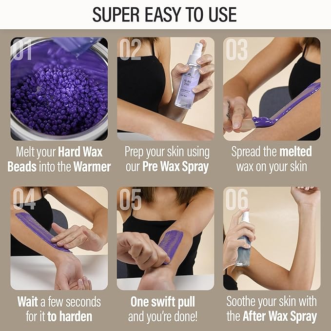 Tress Wellness Waxing Kit for Sensitive Skin – Safe for Face & Skin, Prep & Aftercare Spray, Easy to Use – At-Home Kit for Face, Bikini, Brazilian & Full Body - Digital Display, Beige