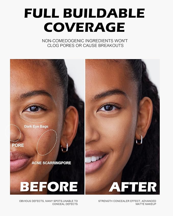 Soft Focus Liquid Concealer Foundation, Moisturizing High Coverage Liquid Foundation, Waterproof Long Lasting 24 HR Oil Control Foundation, Matte Lightweight Liquid Concealer for Women, 01