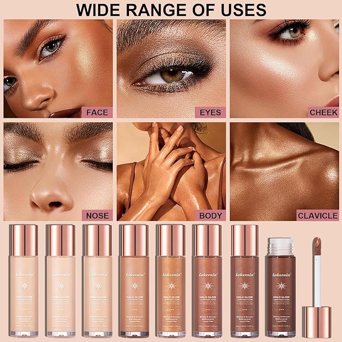 Natural Glow Liquid Filter Makeup, Longwear Face Luminizer, Complexion Booster For Any Part of the Body, Liquid Highlighter with Brush Kit, Infused Hyaluronic Acid, 1.06 fl oz (#05 MEDIUM/TAN)