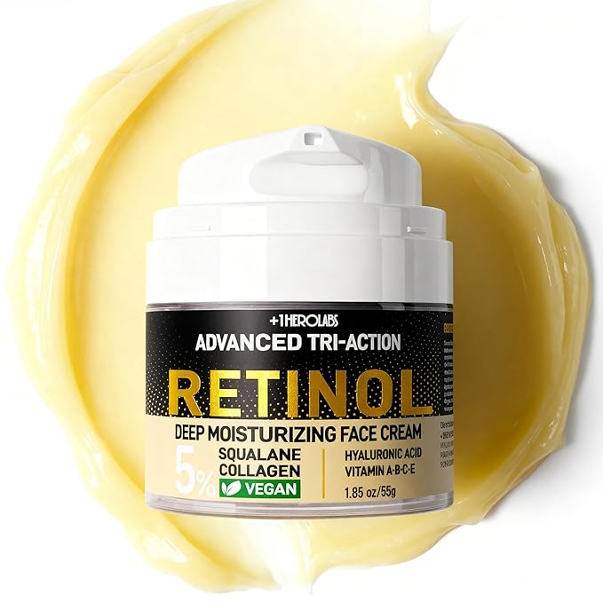 Retinol Moisturizer Anti-Aging Face Cream - Triple Retinol, 5% Squalane, Hyaluronic Acid, Collagen, Peptides, Niacinamide - Hydrating & Firming Wrinkle Night Cream, Fragrance Free, 1.85oz (Pack of 1)