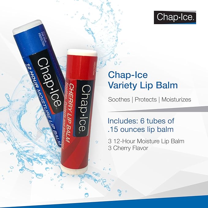 Lip Balm Variety Pack – 6 Sticks (3 Cherry + 3 Moisture SPF 15), Hydrating Lip Care