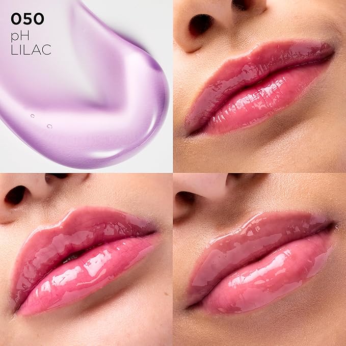 L'Oreal Paris Plump Ambition pH Hyaluron Lip Oil, Color Shifting Lip Tint with 24HR Hydration, Volumizing Shine and Lasting Color, 050 pH Lilac