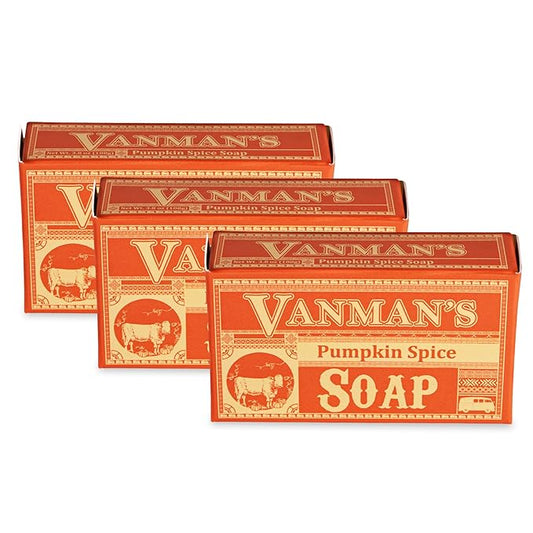 VanMan Tallow & Pumpkin Spice Soap Bar – Grass-Fed Beef Tallow with Organic Pumpkin Puree & Spice Blend – Nourishing Face & Body Soap, 3.8oz - 3 Pack