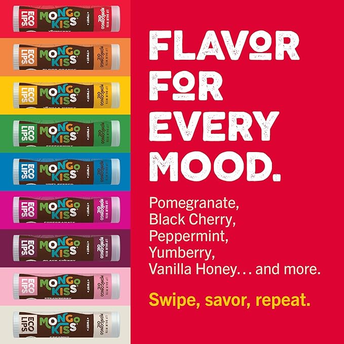 Eco Lips Mongo Kiss Organic Lip Balm 4 Pack - 100 Percent USDA Organic - Soothe, Moisturize Dry, Cracked and Chapped Lips - Made in USA (Peppermint & Vanilla Honey)