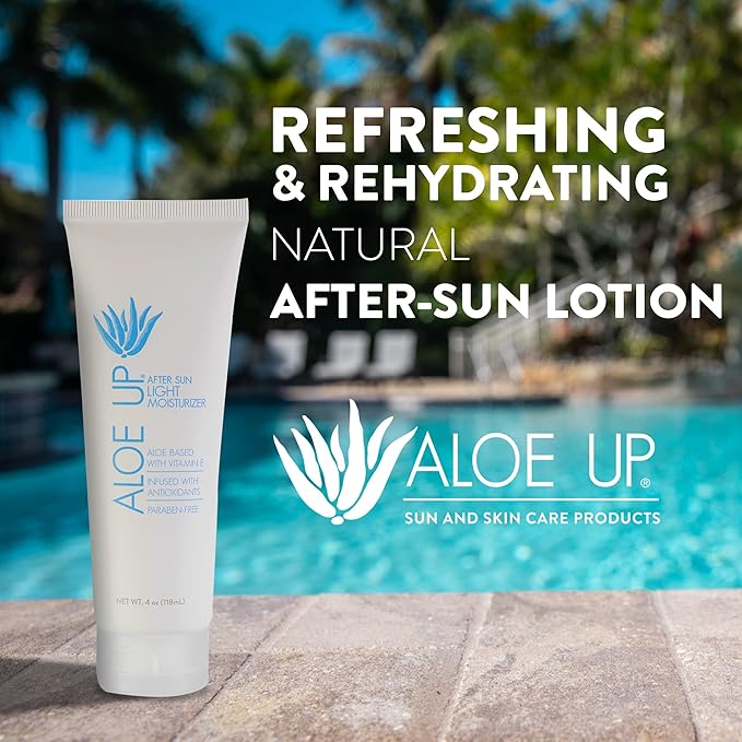 ALOE UP Spa Collection After Sun Light Moisturizer - Organic Hydrating After Sun Lotion With Aloe Vera Gel and Vitamin E - Reef Friendly - Mineral Oil Free - Peach-Apricot Fragrance - 4 Oz