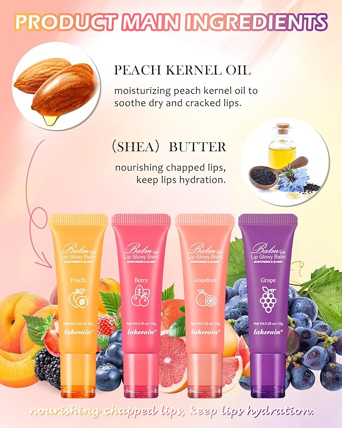 Moisturizer Lip Glowy Balm, Hydrating & Nourishing Repair Sleeping Lip Mask, Shine Glossy Finish Lip Oil, Day and Night Smooth Cracked Chapped Dry Lips, Lip Care Therapy Treatment for Women-4#Grape