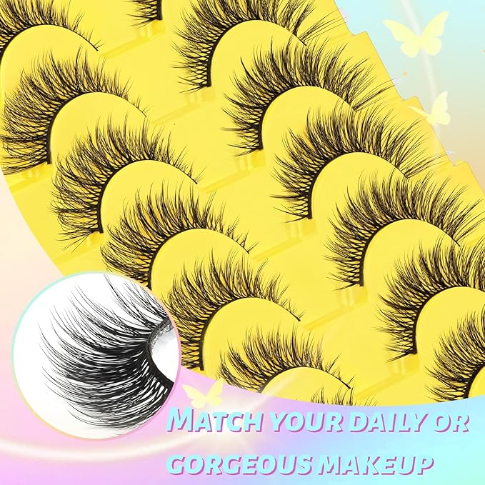 Losha Lashes Wispy Cat Eye Lashes 3D Natural False Eyelashes 9 Pairs Thin Faux Mink Lashes Pack Soft Lightweight Fake Eyelashes (Wispies)