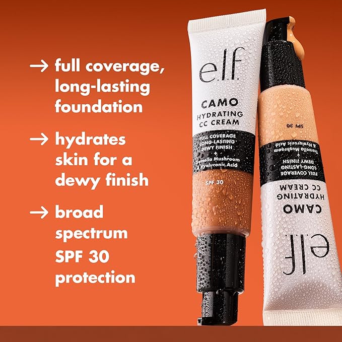e.l.f. Hydrating Camo CC Cream, SPF 30, Color Correcting Full Coverage Foundation For A Dewy Finish, Vegan & Cruelty-Free, Medium 375 N