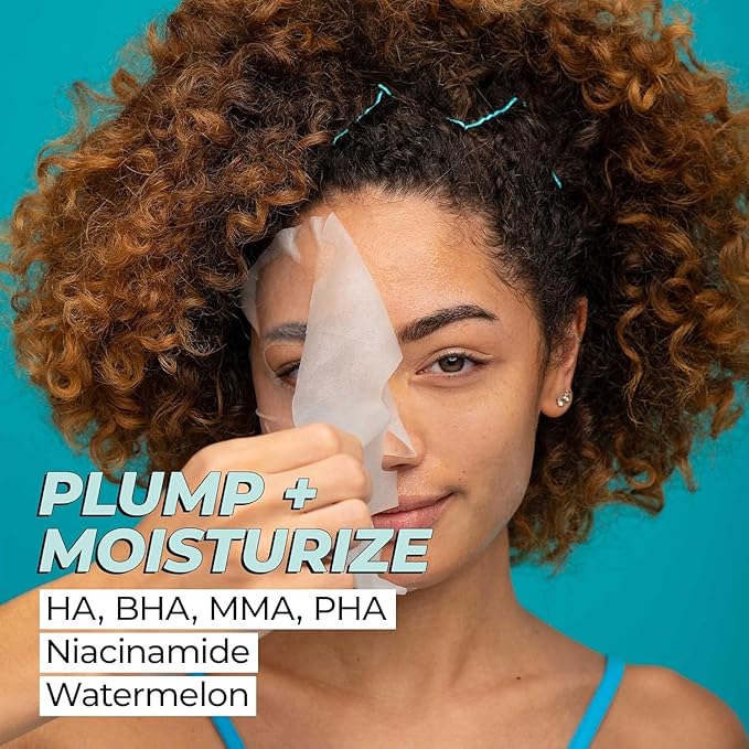 Vitamasques Hydrating Face Masks Electrolyte Watermelon - 7 Pack Korean Sheet Masks for Moisturizing, Plumping & Boosting Elasticity - Vegan Facial Mask Skincare with AHA, BHA, PHA & Niacinamide