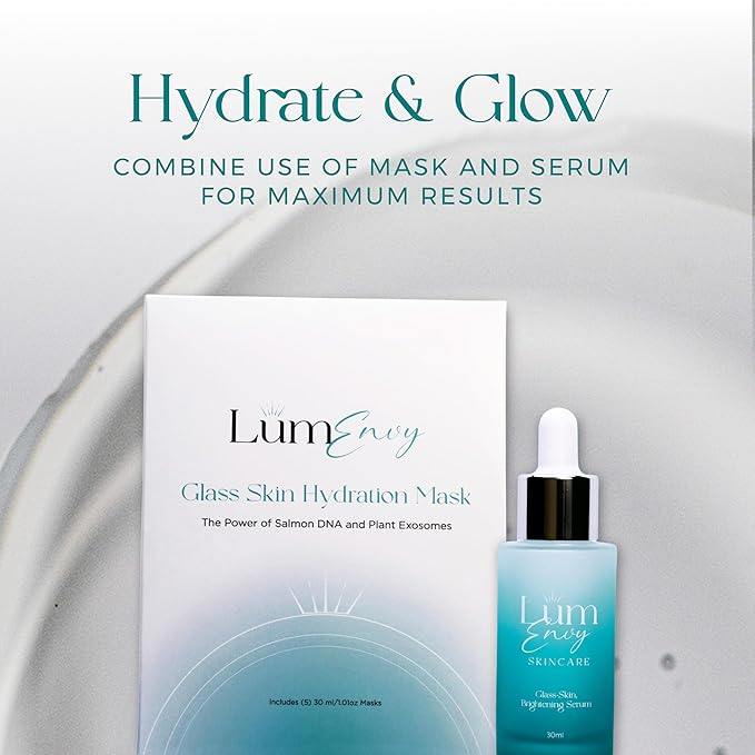 LúmEnvy Glass Skin Hydration Mask | Salmon DNA (PDRN) & Centella Collagen Face Mask - Deep Hydration, Pore Refining, Brightening & Firming Bio-Cellulose Facial Sheet for Radiant Glow