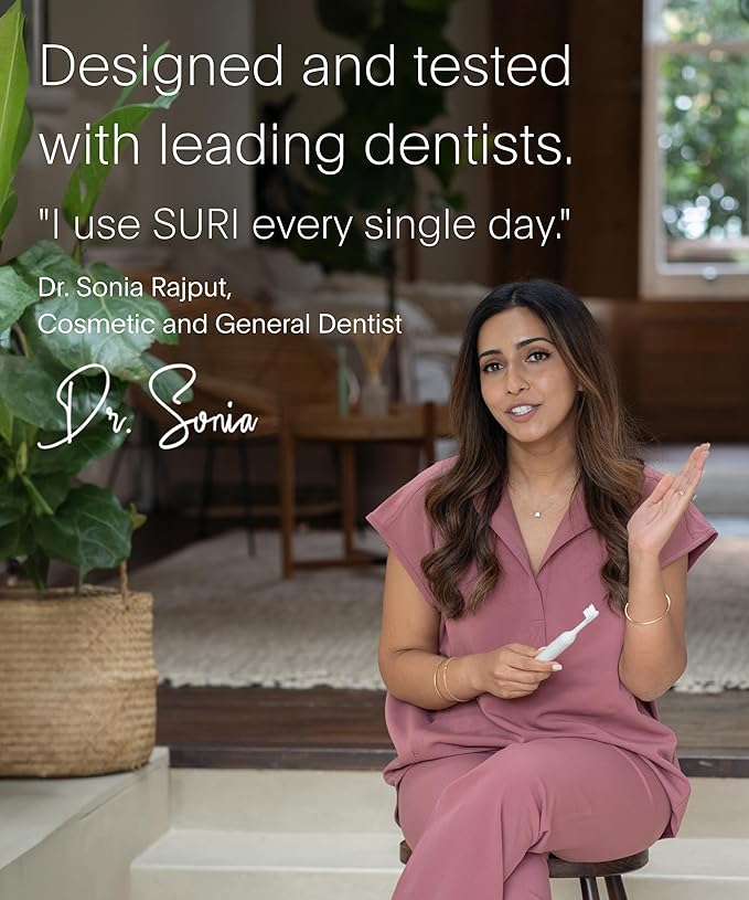 SURI 1.0 Sonic Electric Toothbrush | 40+Day Battery | Designed in California | Sustainable Electric Toothbrush for Adults | Travel Toothbrushes | Tooth Brush | White