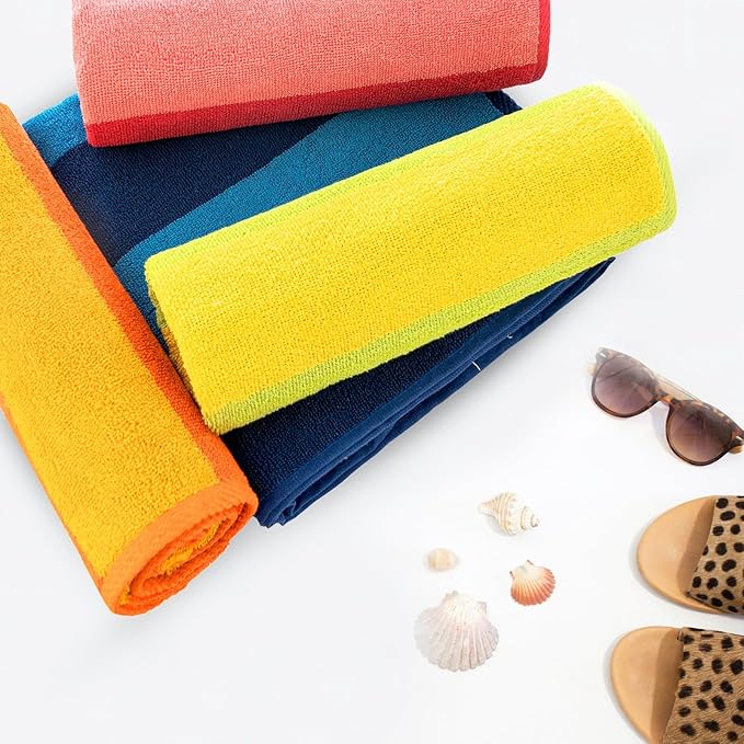 CASA COPENHAGEN Malibu Beach Towels Designed in Denmark Rough and Tough, Quick Dry, for Pool, Bath & Shower 30x60 inches 4 Pieces Cotton Beach Bath Towels Set - Orange