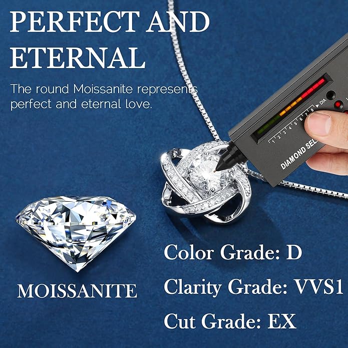 MOOSEA Christmas Gifts for Women Wife - 925 Sterling Silver Love Knot Moissanite Necklace 1-3ct D Color VVS1 Clarity Lab Created Moissanite, Anniversary Birthday Gifts for Women Wife Mom Girlfriend