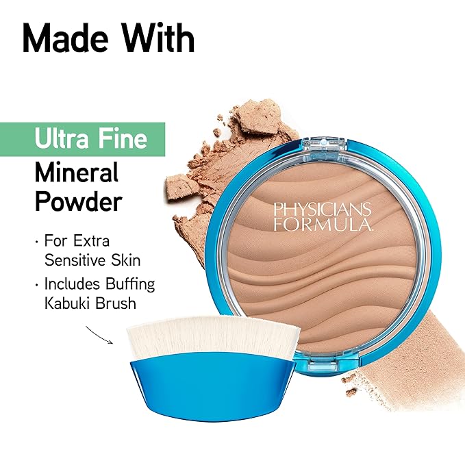 Physicians Formula Mineral Wear Talc-Free Airbrushing Pressed Powder, Full Coverage Mineral Face Powder for Sensitive Skin – Creamy Natural
