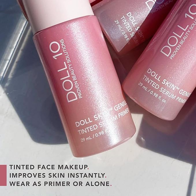 Doll 10 - Doll Skin Tinted Serum Primer - Blurs Color, Texture & Pores - Improves Skin While Wearing - Good for All Skin Types - Oil Free, Vegan, Cruelty Free & No Parabens (Tan-Deep, 1 oz)