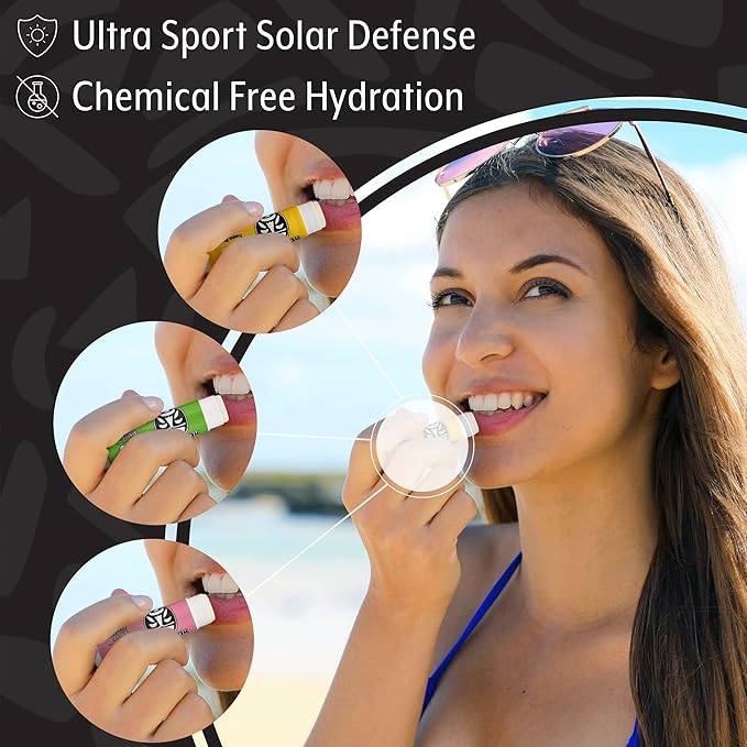 Headhunter Sport Chapstick Sunscreen SPF 30, Natural Mineral Waterproof Lip Balm For Sun Protection, Ultra Solar Defense - Reef Safe Sunblock Chap Stick, 3 Flavors - Coconut, Pineapple, Mango (12 Pack)
