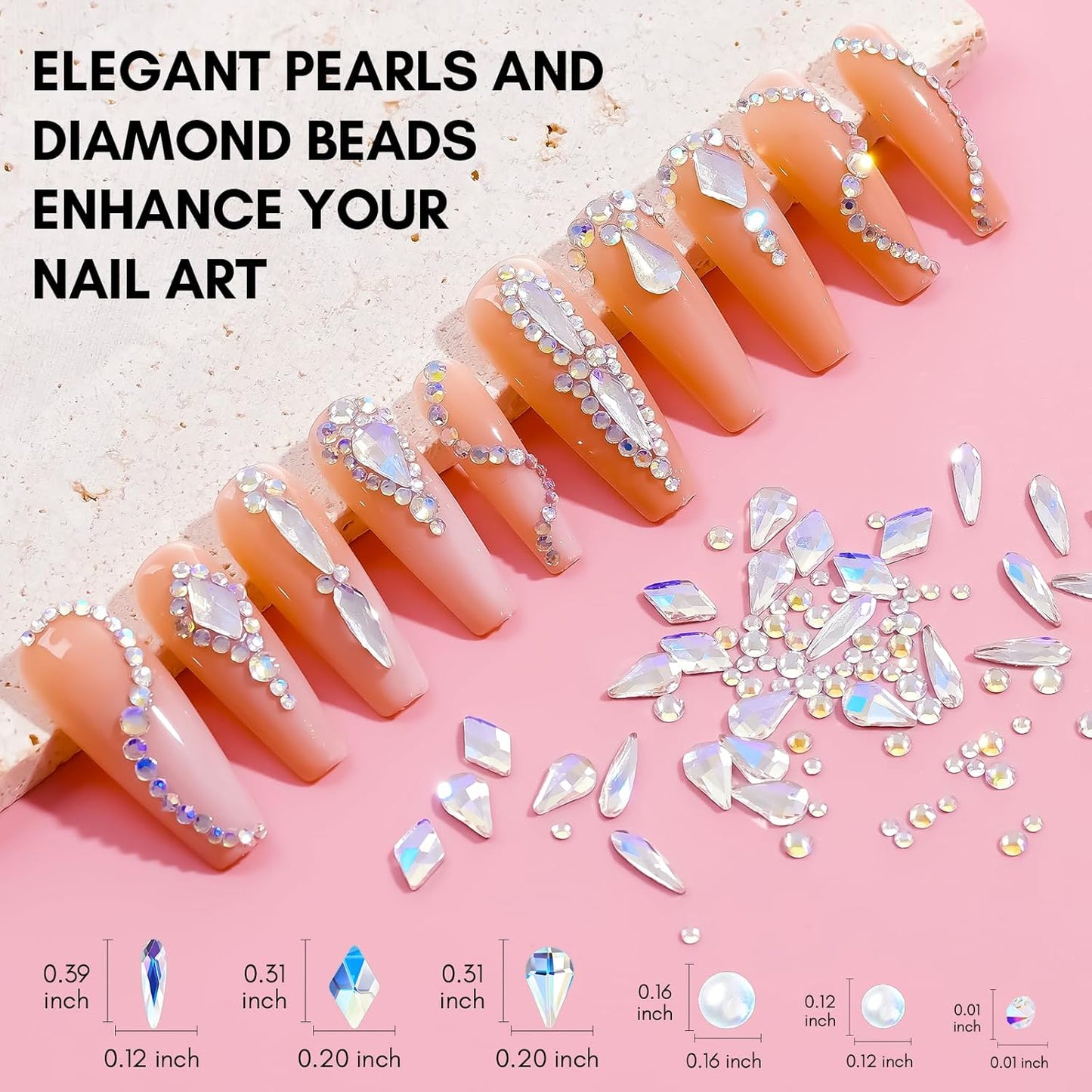 Makartt Rhinestone Glue Kit, 8ml Gel With Brush Pen Tip, Mixed Color Rhinestones, Pearls, Diamonds & Iridescent Crystals for Nail Art, DIY Home Decor, Christmas Design