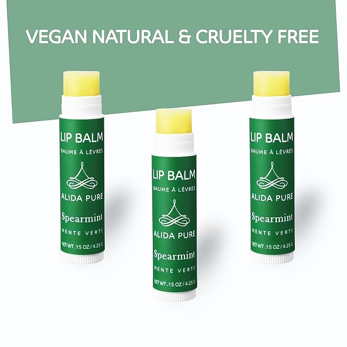 Spearmint Lip Balm Collection, Vegan Lip Balm Set, Beeswax Free, with Avocado Oil, Organic Jojoba Oil, and Vitamin E, Natural Moisturizer for Dry, Chapped Lips, 3 Tube Set