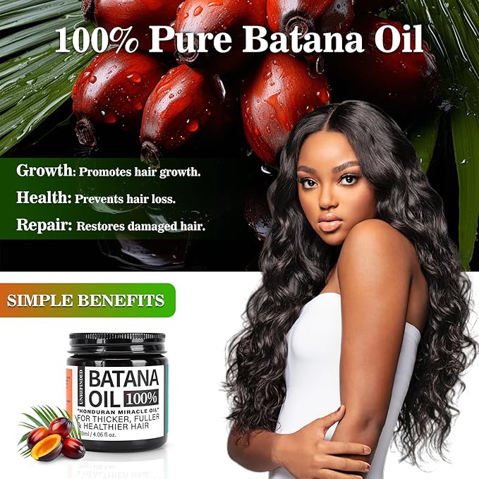 Organic Batana Oil for Hair Growth, 100% Pure Batana from Honduras, Hair Treatment Oil for Thick and Strong Hair, 4 fl oz