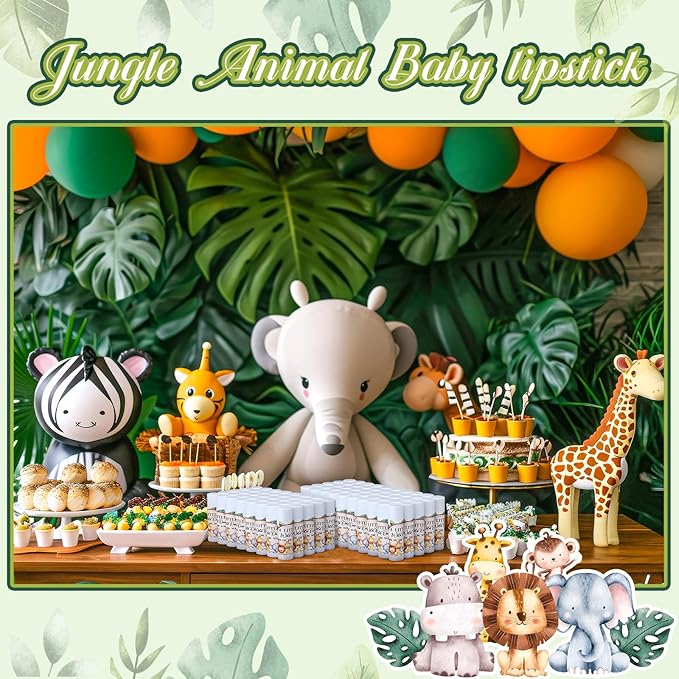 Dunzy 50 Pack Baby Shower Party Gifts Favors Bulk Lip Balms for Guests Boys Girls Games Neutral Gender Reveal Favors Baby Shower Prizes Souvenirs Bags Stuffer(Jungle Animal)