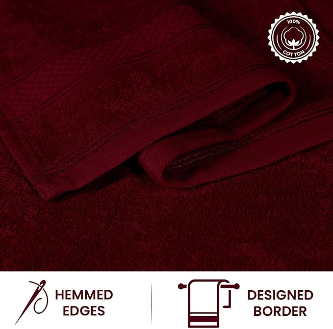 Casa Lino 100% Cotton Hand Towels for Bathroom - Soft, Highly Absorbent & Quick Dry Kitchen Towels - Gym Towel Set - Travel Towel Set - 24" x 16" - Pack of 4 - (Burgundy)