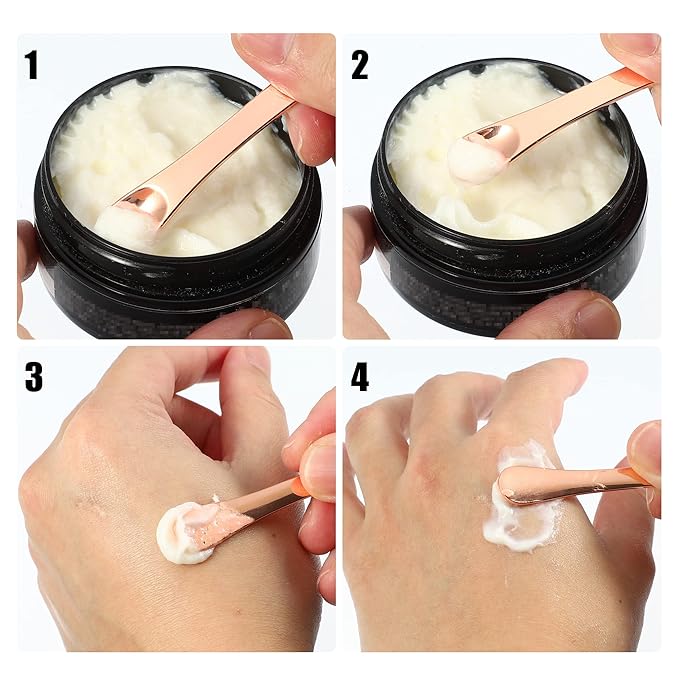 VOCOSTE 4 Pcs Makeup Spatula Mini Spoon, Eye Cream Massage Sticks Beauty Scoop, for Facial Cosmetic Face Cream, Zinc Alloy 2.32"x0.46", Silver Tone