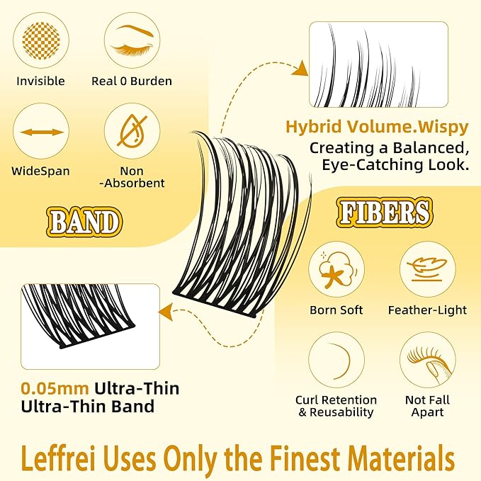 Eyelash Clusters 10-18mm Wispy Lash Clusters D Curl DIY Cluster Lash Extension Kit Individual Lashes Kit With Bond & Seal, Glue Remover, Tweezers(LF05 Lashes Set)